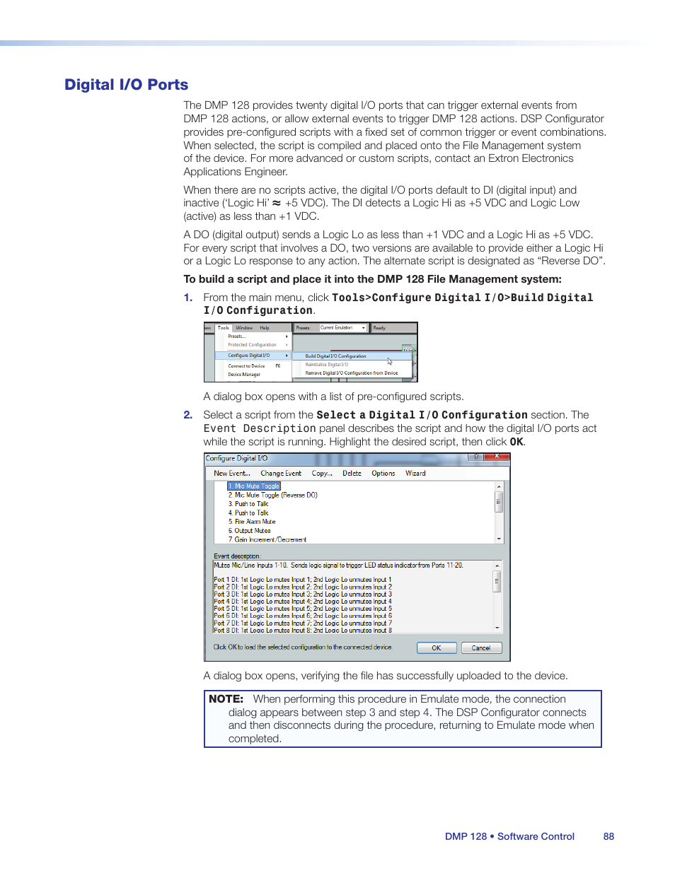 Digital i/o ports, Nal events to trigger dmp actions (see | Extron Electronics DMP 128 User Guide User Manual | Page 94 / 205