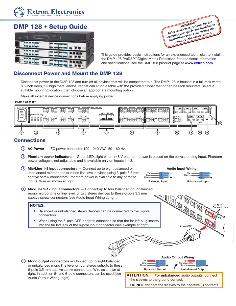 Extron Electronics DMP 128 Setup Guide User Manual | 4 pages