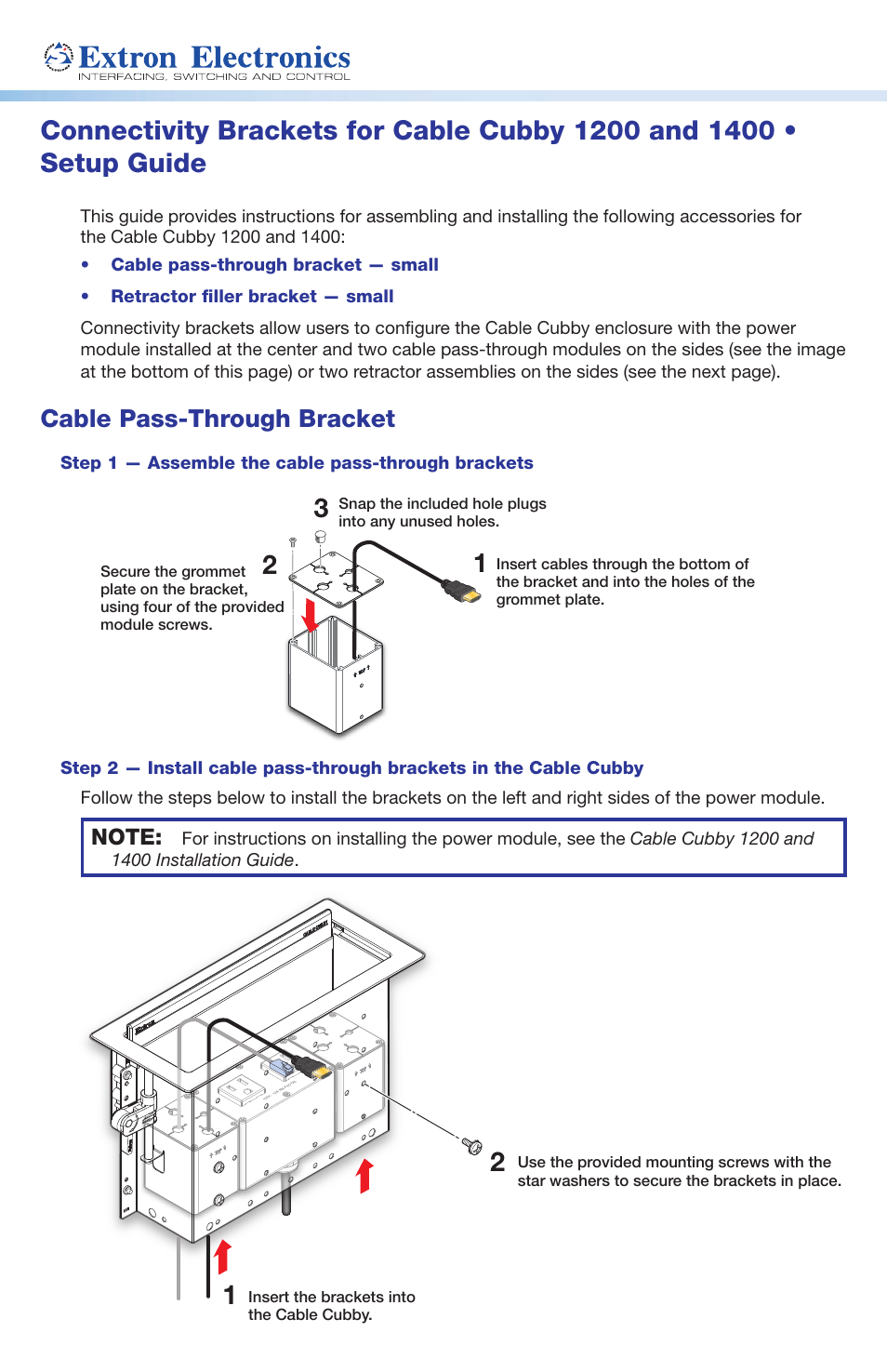 Extron Electronics Cable Cubby 1400 Connectivity Brackets User Manual | 2 pages