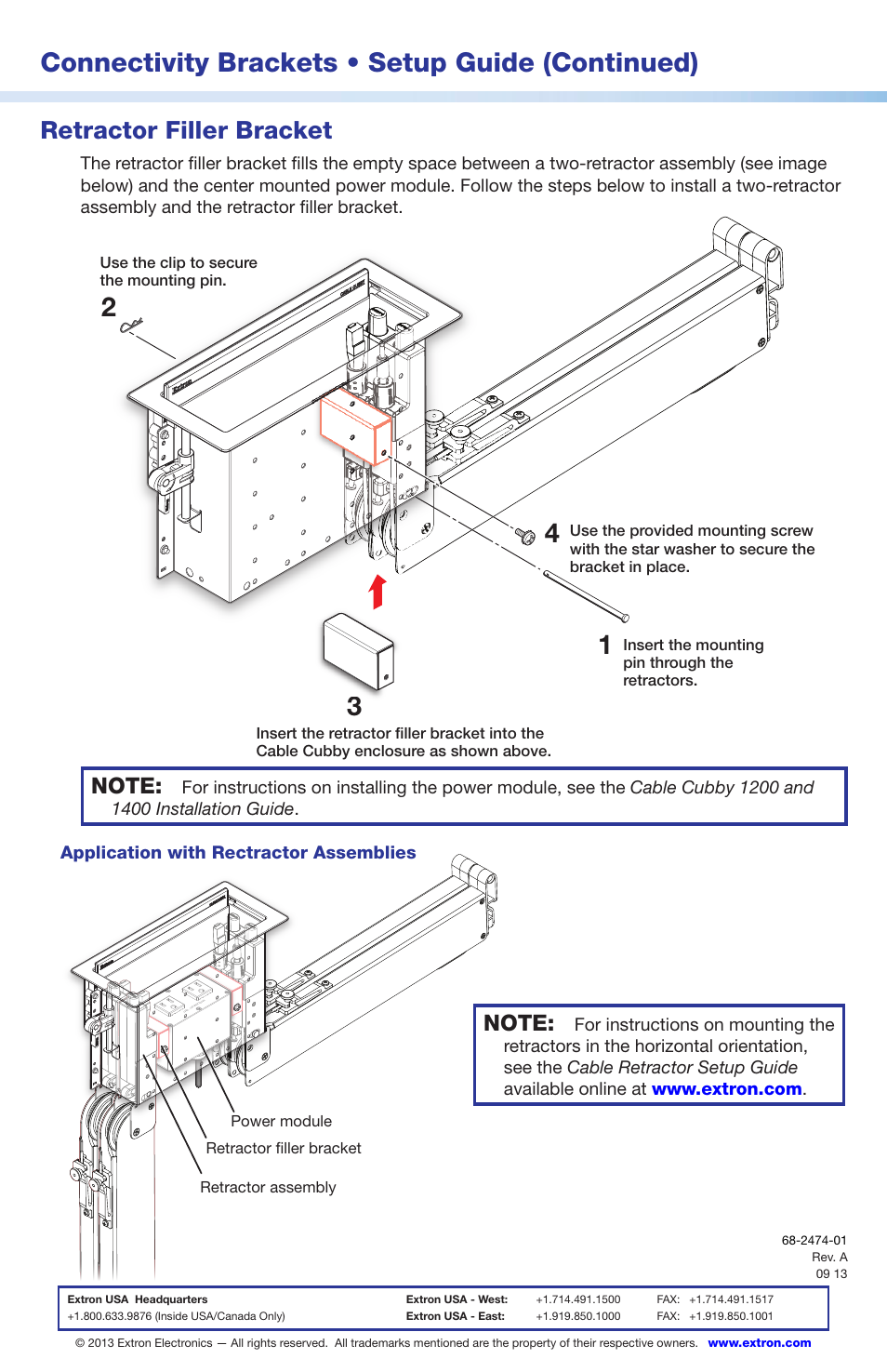 Connectivity brackets • setup guide (continued), Retractor filler bracket | Extron Electronics Cable Cubby 1400 Connectivity Brackets User Manual | Page 2 / 2