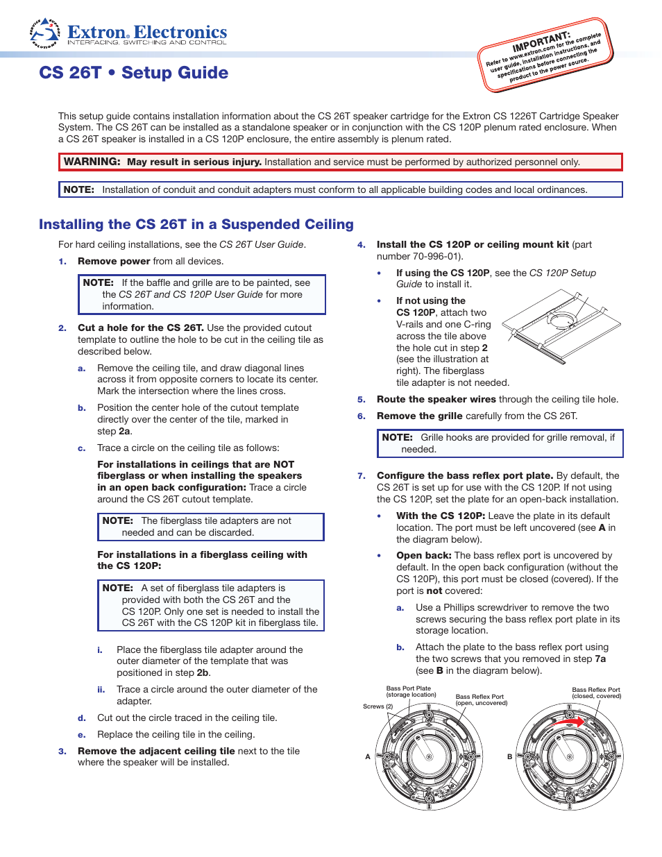 Extron Electronics CS 26T Setup Guide User Manual | 2 pages