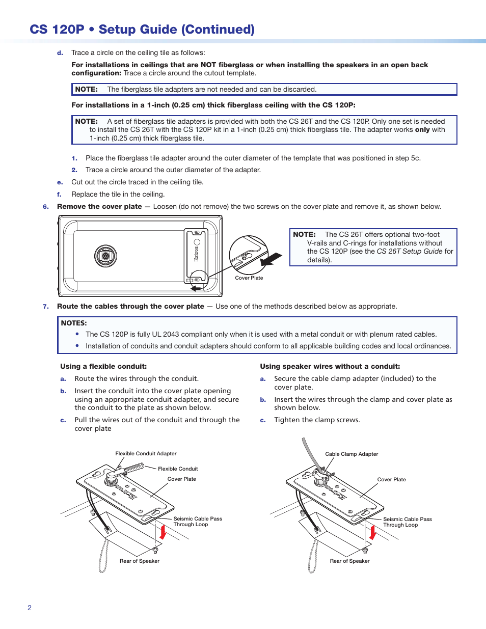Cs 120p • setup guide (continued) | Extron Electronics CS 120P Setup Guide User Manual | Page 2 / 4
