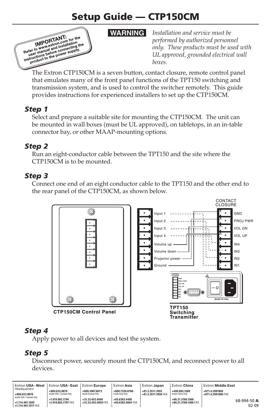 Extron Electronics CTP150CM Setup Guide User Manual | 1 page