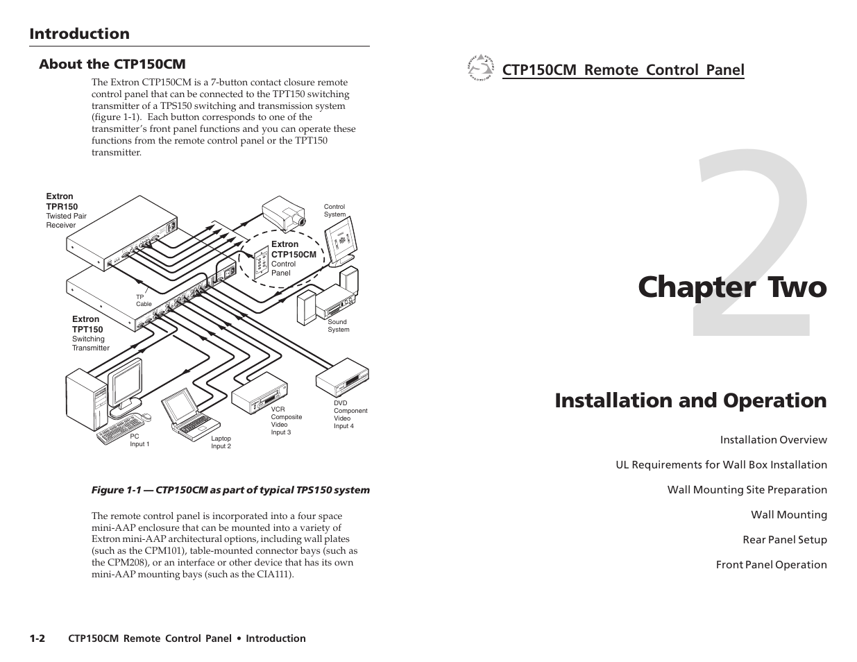 Chapter two, Installation and operation | Extron Electronics CTP150CM User Guide User Manual | Page 5 / 11