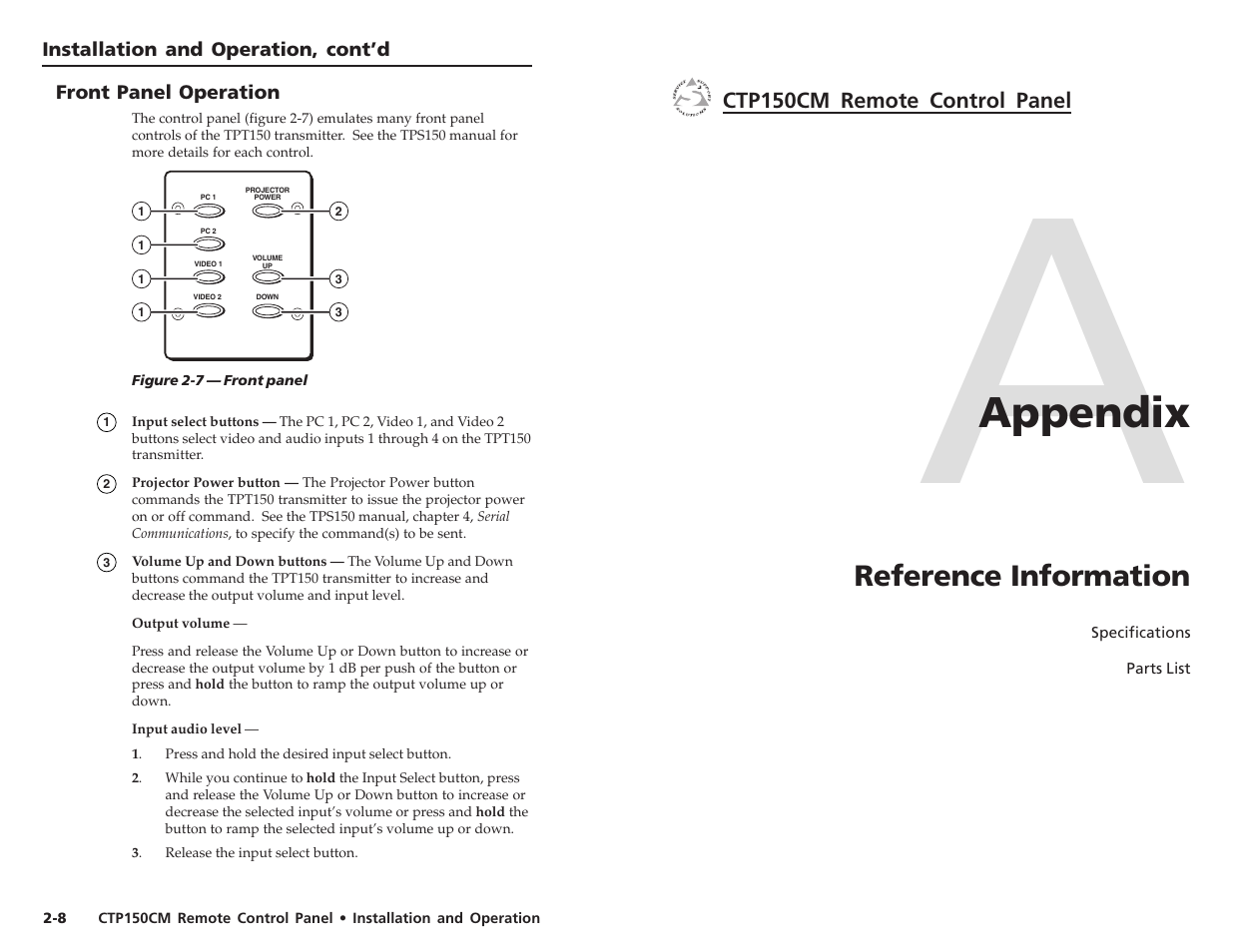 Appendix, Reference information | Extron Electronics CTP150CM User Guide User Manual | Page 9 / 11
