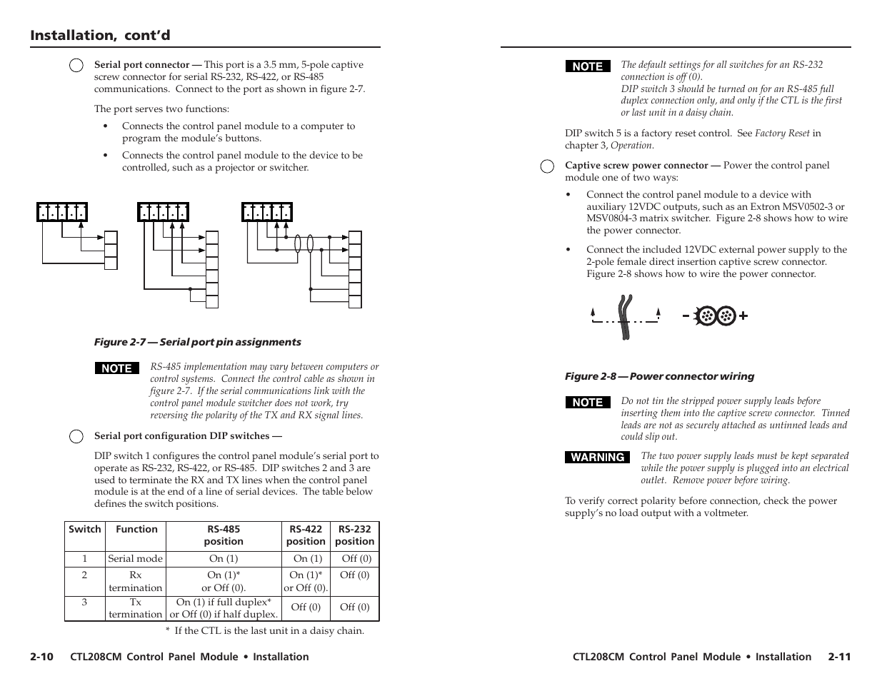 Installation, cont’d | Extron Electronics CTL208CM User Manual | Page 12 / 25