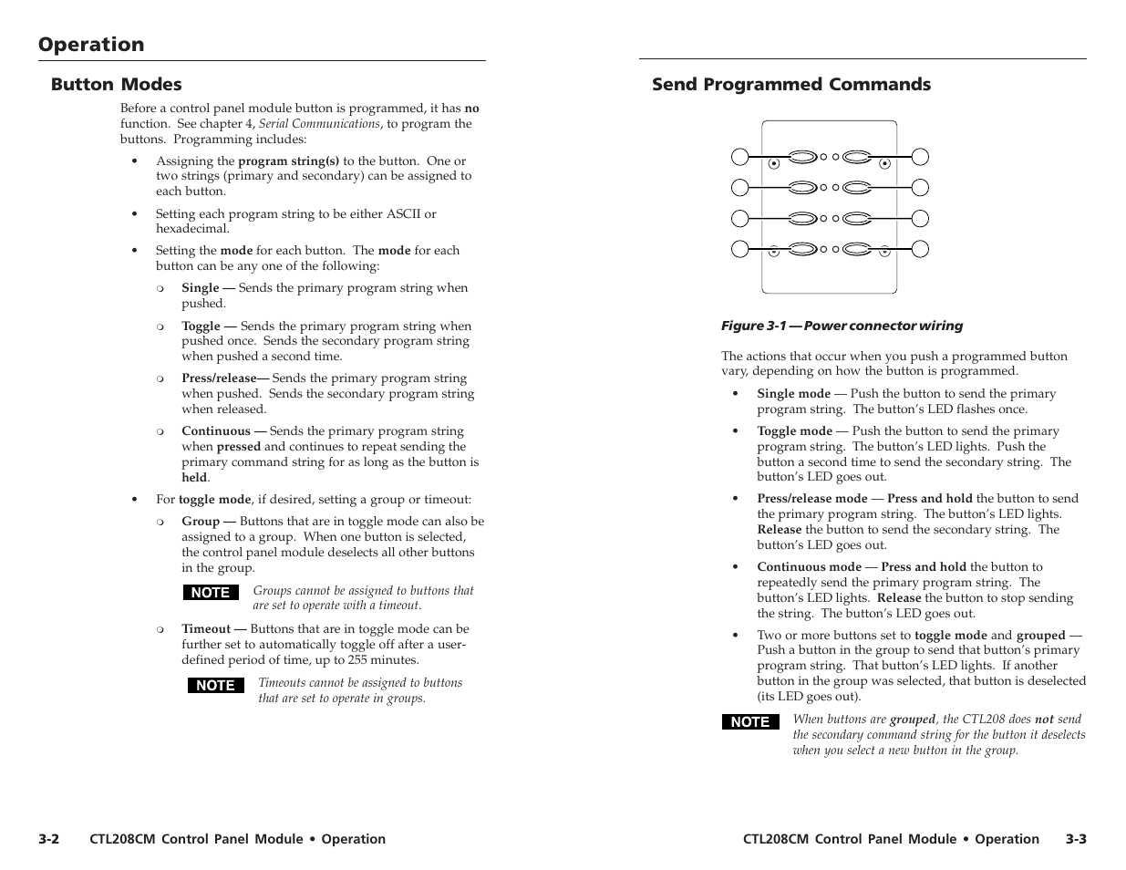 Operation, Operation, cont’d button modes, Send programmed commands | Extron Electronics CTL208CM User Manual | Page 14 / 25