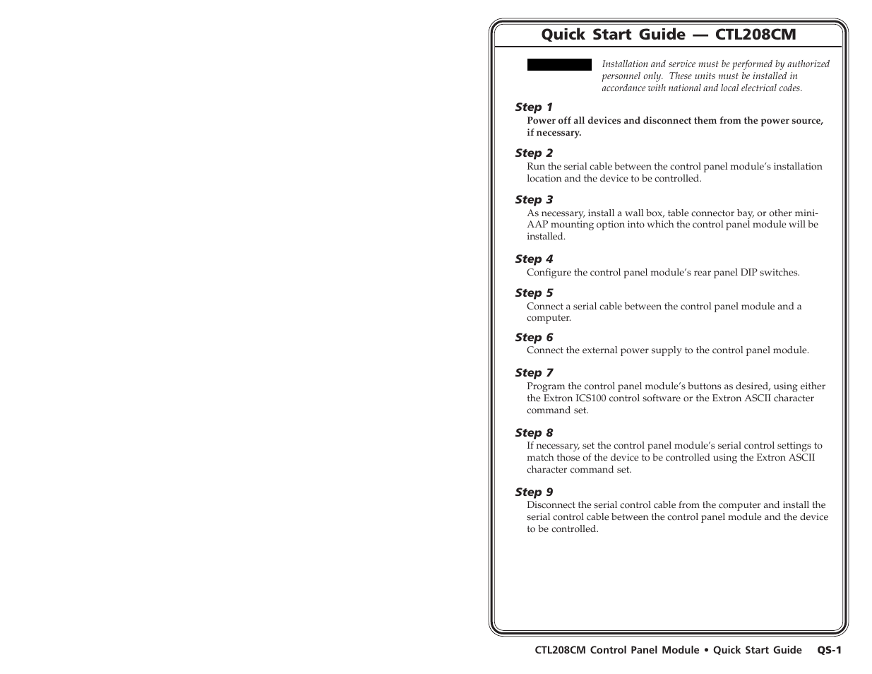 Quick start guide — ctl208cm | Extron Electronics CTL208CM User Manual | Page 3 / 25