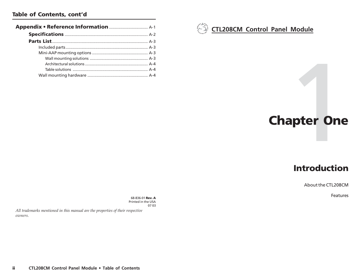 Chapter one | Extron Electronics CTL208CM User Manual | Page 5 / 25