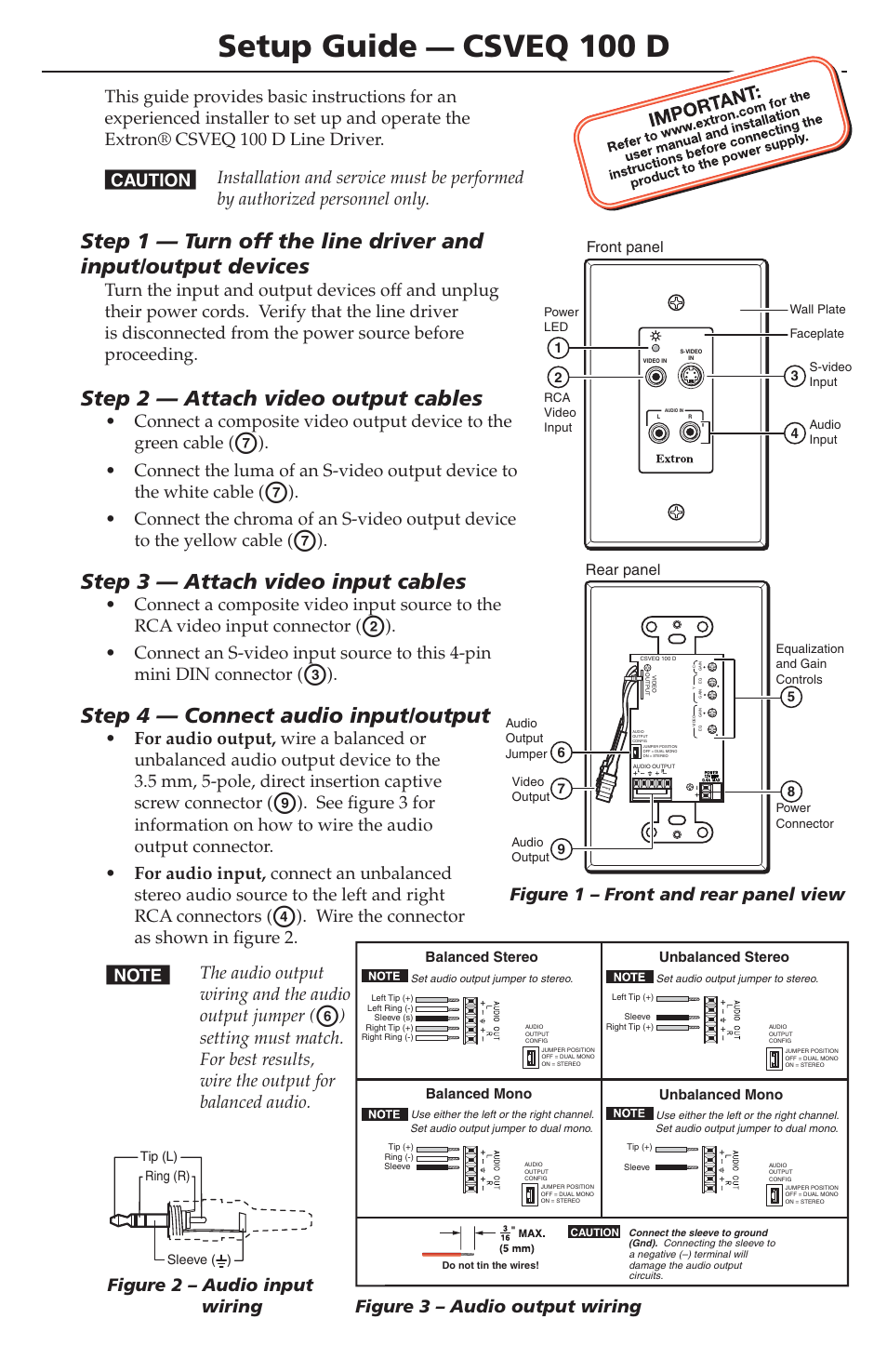 Extron Electronics CSVEQ 100 D User Manual | 2 pages