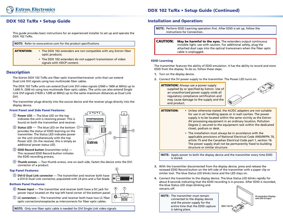 Extron Electronics DDX 102 Tx_Rx User Manual | 2 pages