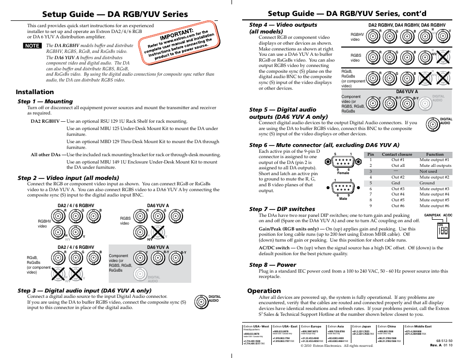 Extron Electronics DA RGB_YUV Series Setup Guide User Manual | 1 page