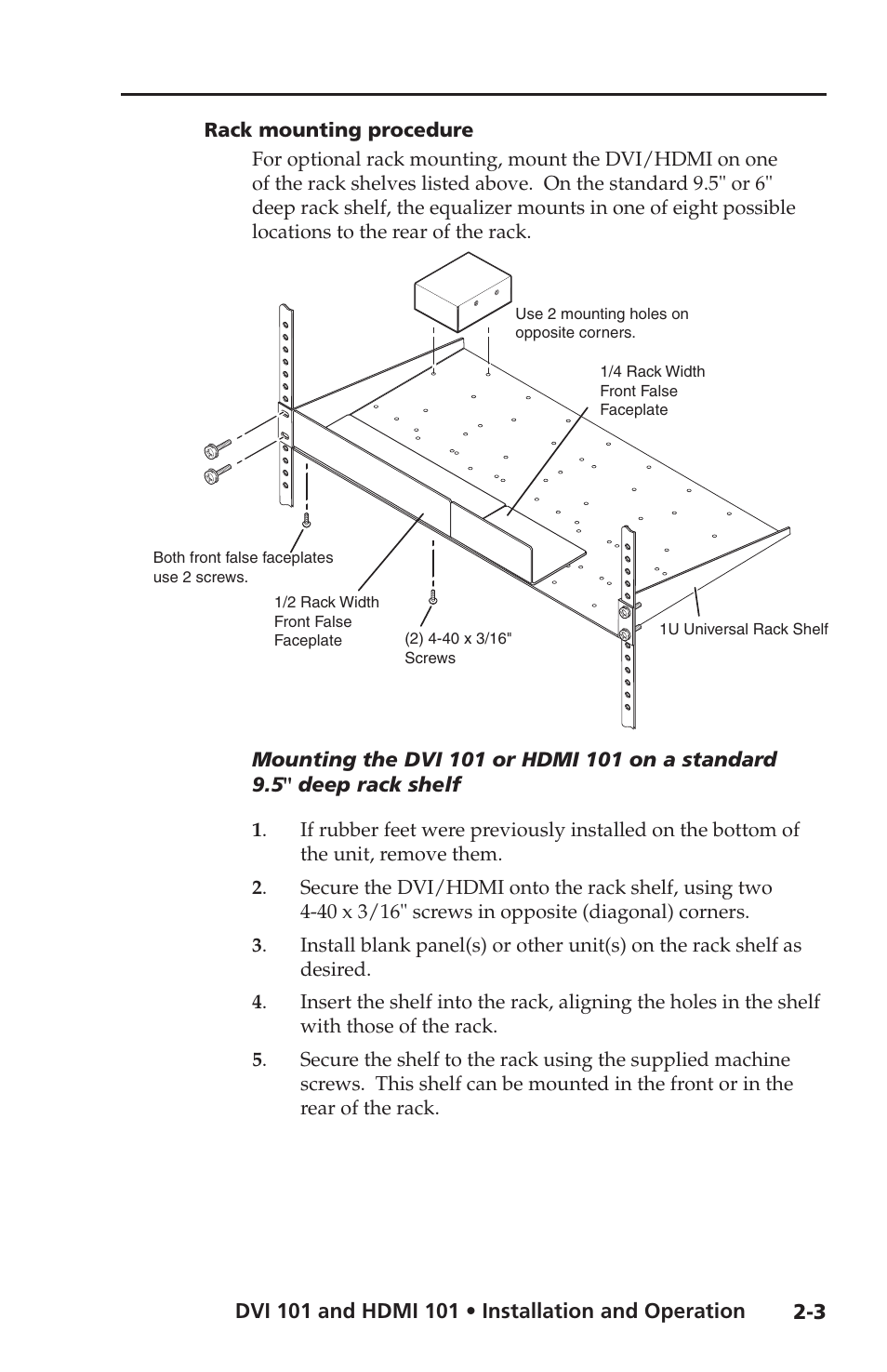 Rack mounting procedure, Rack mounting procedure -3 | Extron Electronics HDMI 101 User Manual | Page 13 / 30