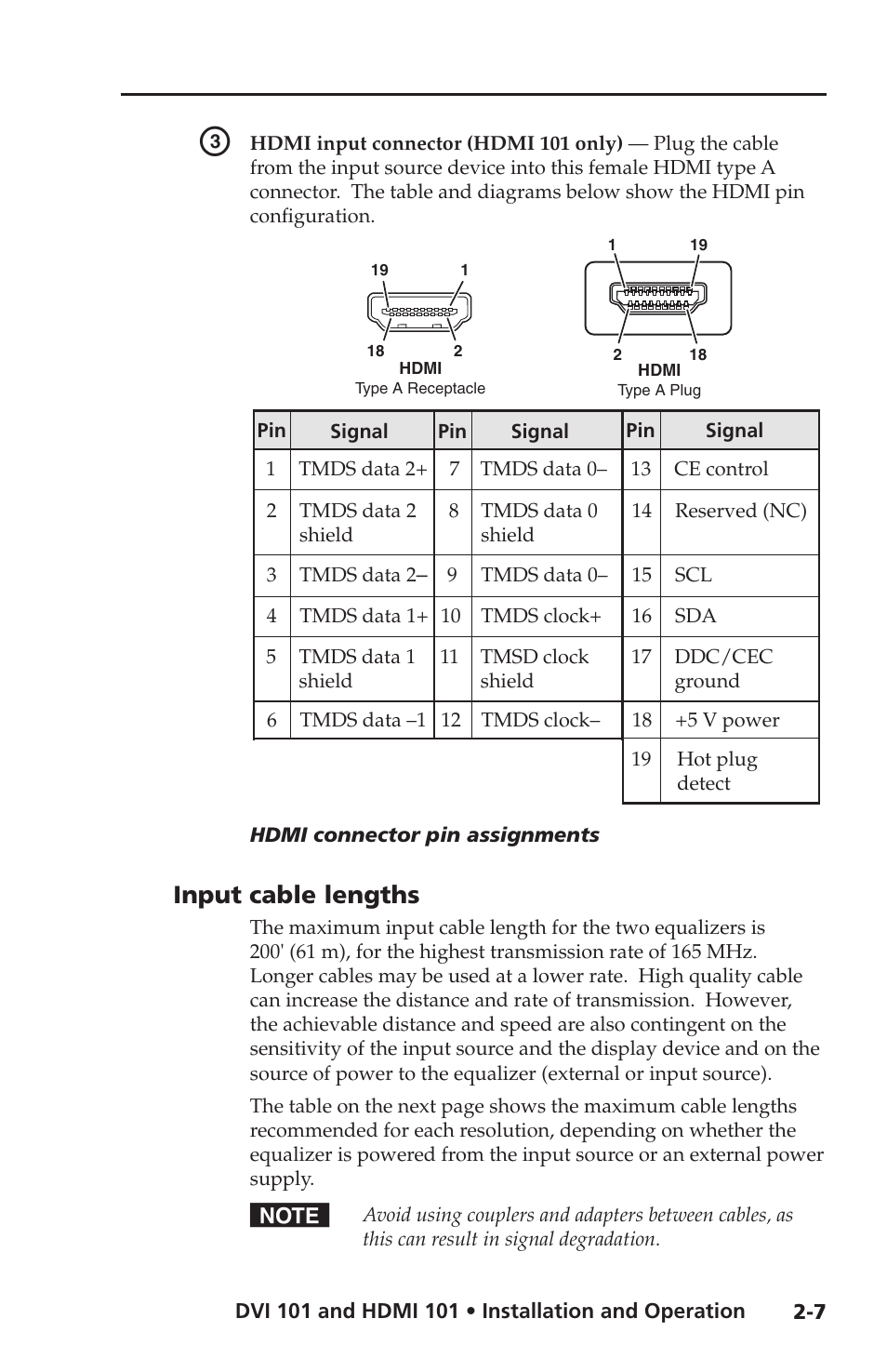 Input cable lengths, Input cable lengths -7 | Extron Electronics HDMI 101 User Manual | Page 17 / 30