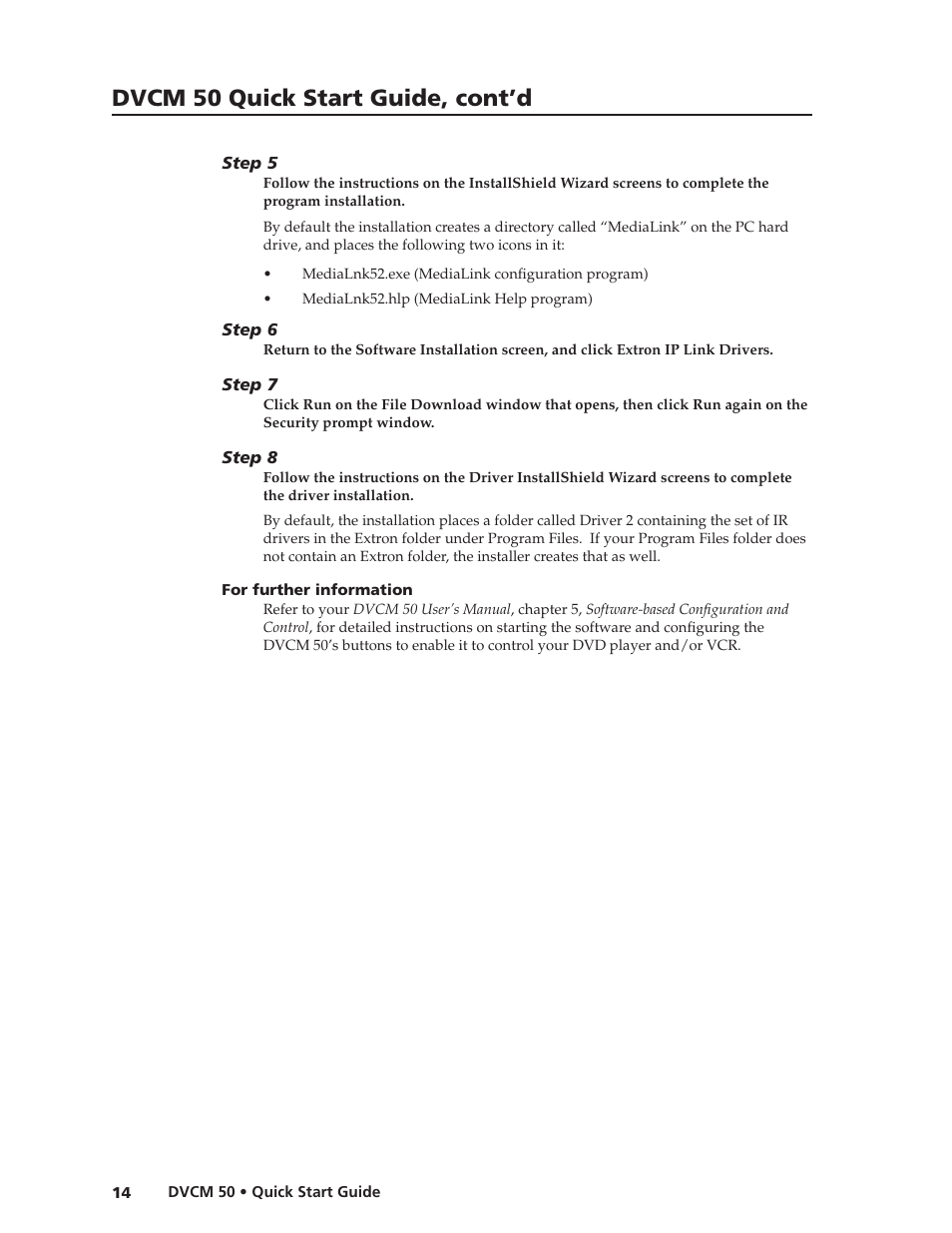 Preliminar y, Dvcm 50 quick start guide, cont’d | Extron Electronics DVCM 50 Quick Start Guide User Manual | Page 16 / 18