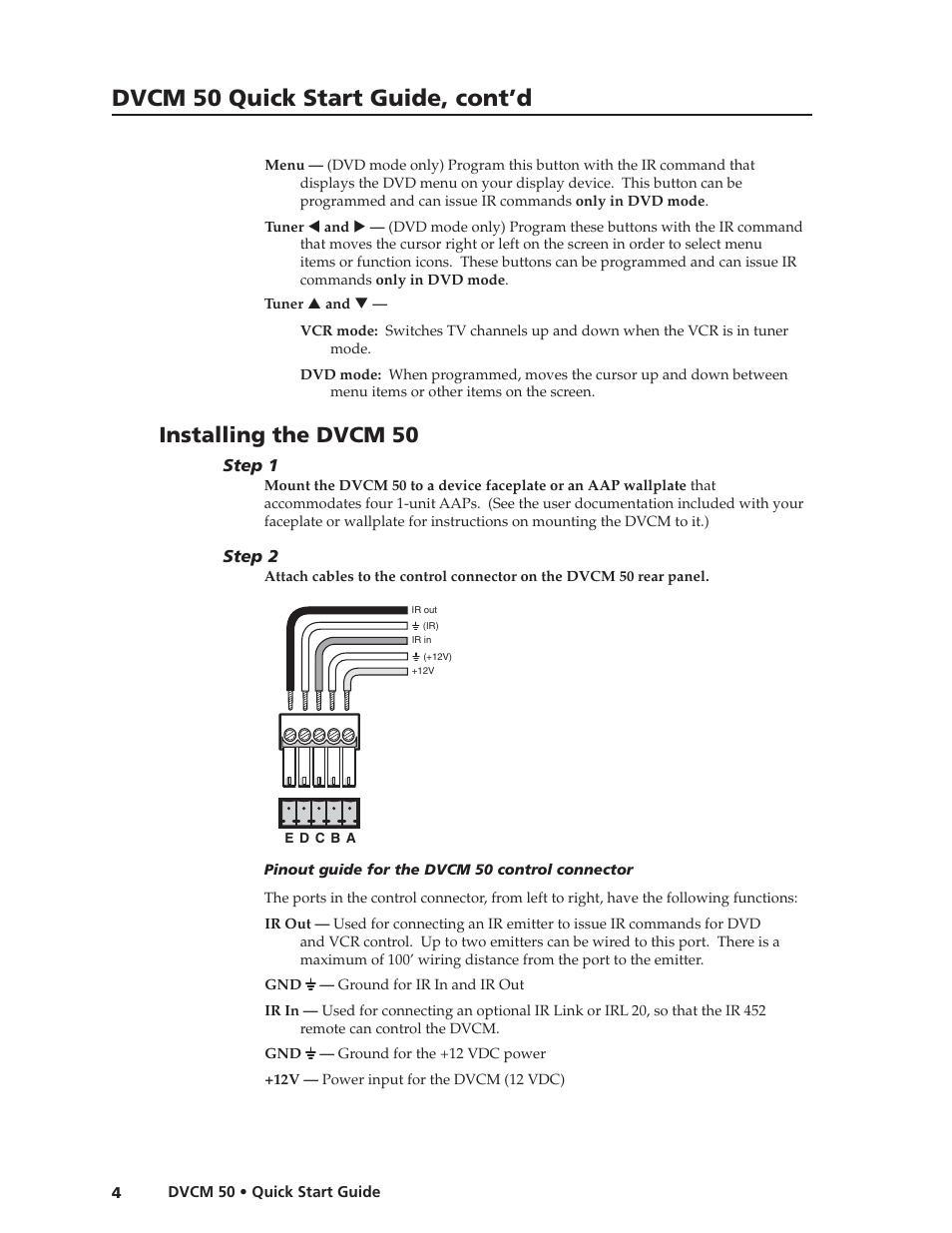 Preliminar y preliminar y, Dvcm 50 quick start guide, cont’d, Installing the dvcm 50 | Extron Electronics DVCM 50 Quick Start Guide User Manual | Page 6 / 18