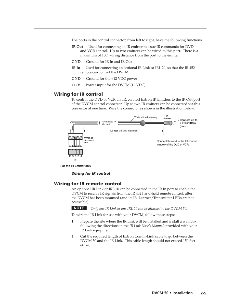 Preliminar y, Wiring for ir control, Wiring for ir remote control | Extron Electronics DVCM 50 User’s Manual User Manual | Page 13 / 70