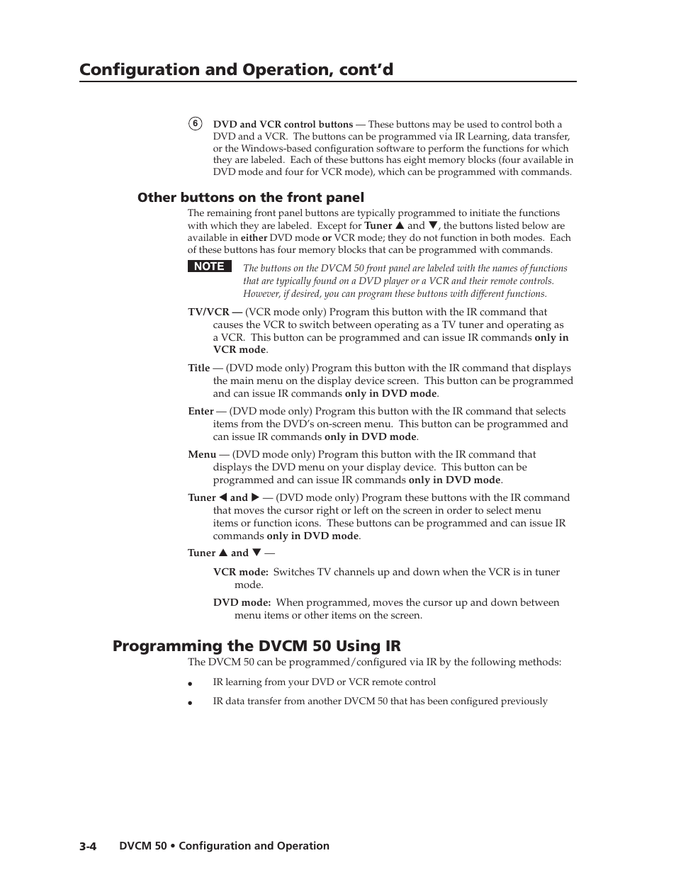 Preliminar y, Confi guration and operation, cont’d, Programming the dvcm 50 using ir | Extron Electronics DVCM 50 User’s Manual User Manual | Page 20 / 70