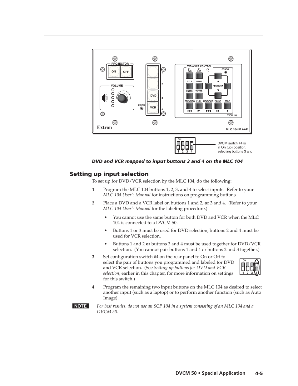 Preliminar y, Setting up input selection, Extron | 5 dvcm 50 • special application | Extron Electronics DVCM 50 User’s Manual User Manual | Page 35 / 70