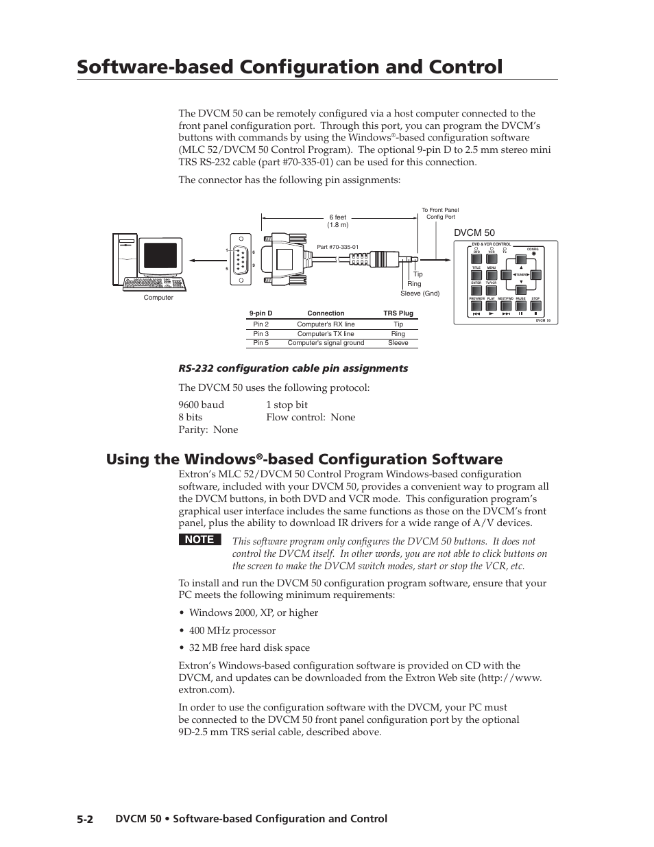 Preliminar y, Software-based confi guration and control, Using the windows | Based confi guration software | Extron Electronics DVCM 50 User’s Manual User Manual | Page 42 / 70