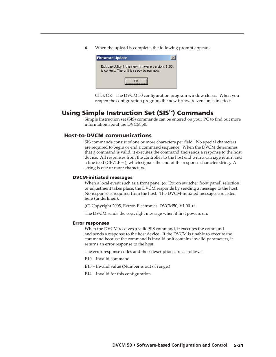 Preliminar y, Using simple instruction set (sis, Commands | Extron Electronics DVCM 50 User’s Manual User Manual | Page 61 / 70
