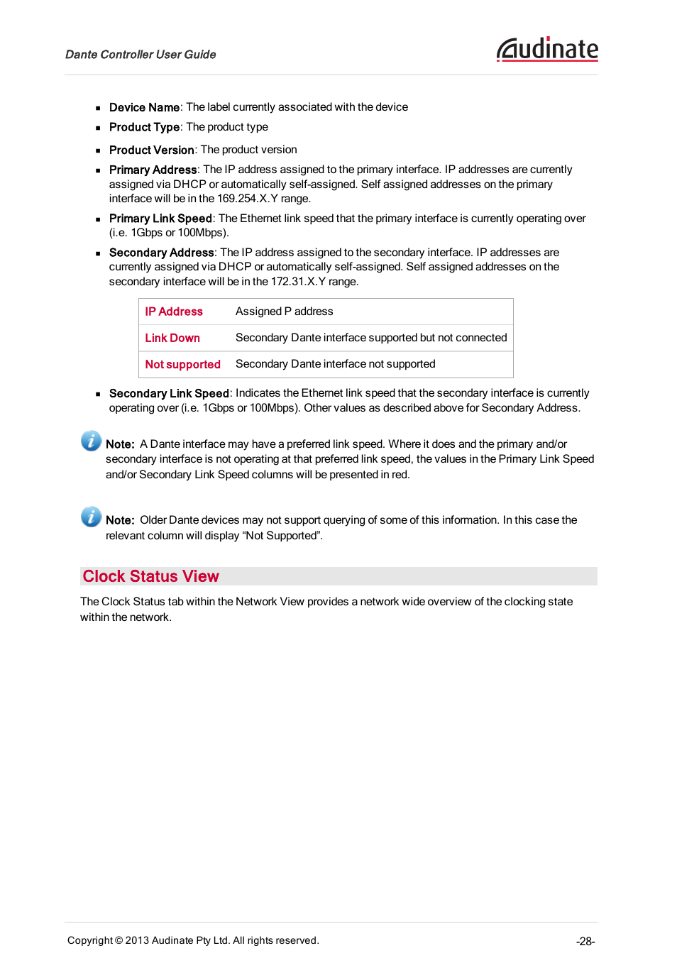 Clock status view | Extron Electronics Dante Controller User Manual | Page 28 / 55