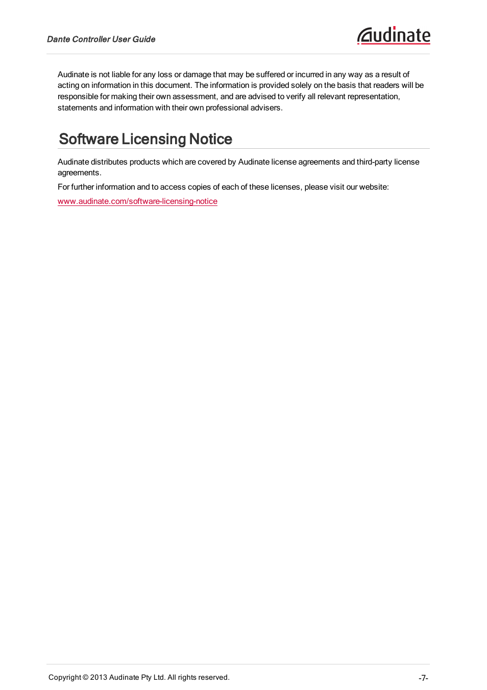 Software licensing notice | Extron Electronics Dante Controller User Manual | Page 7 / 55