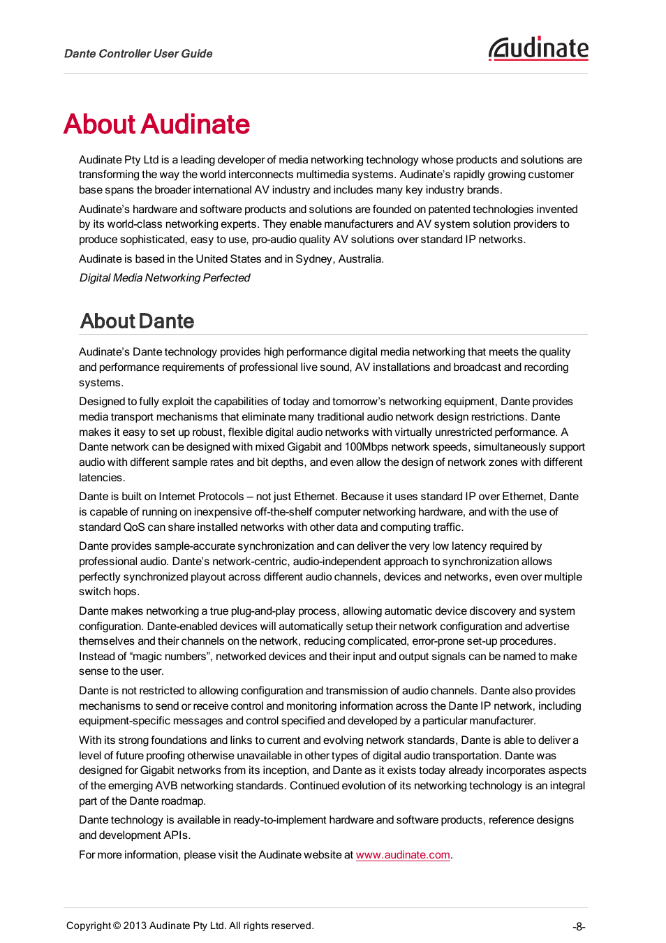 About audinate, About dante | Extron Electronics Dante Controller User Manual | Page 8 / 55