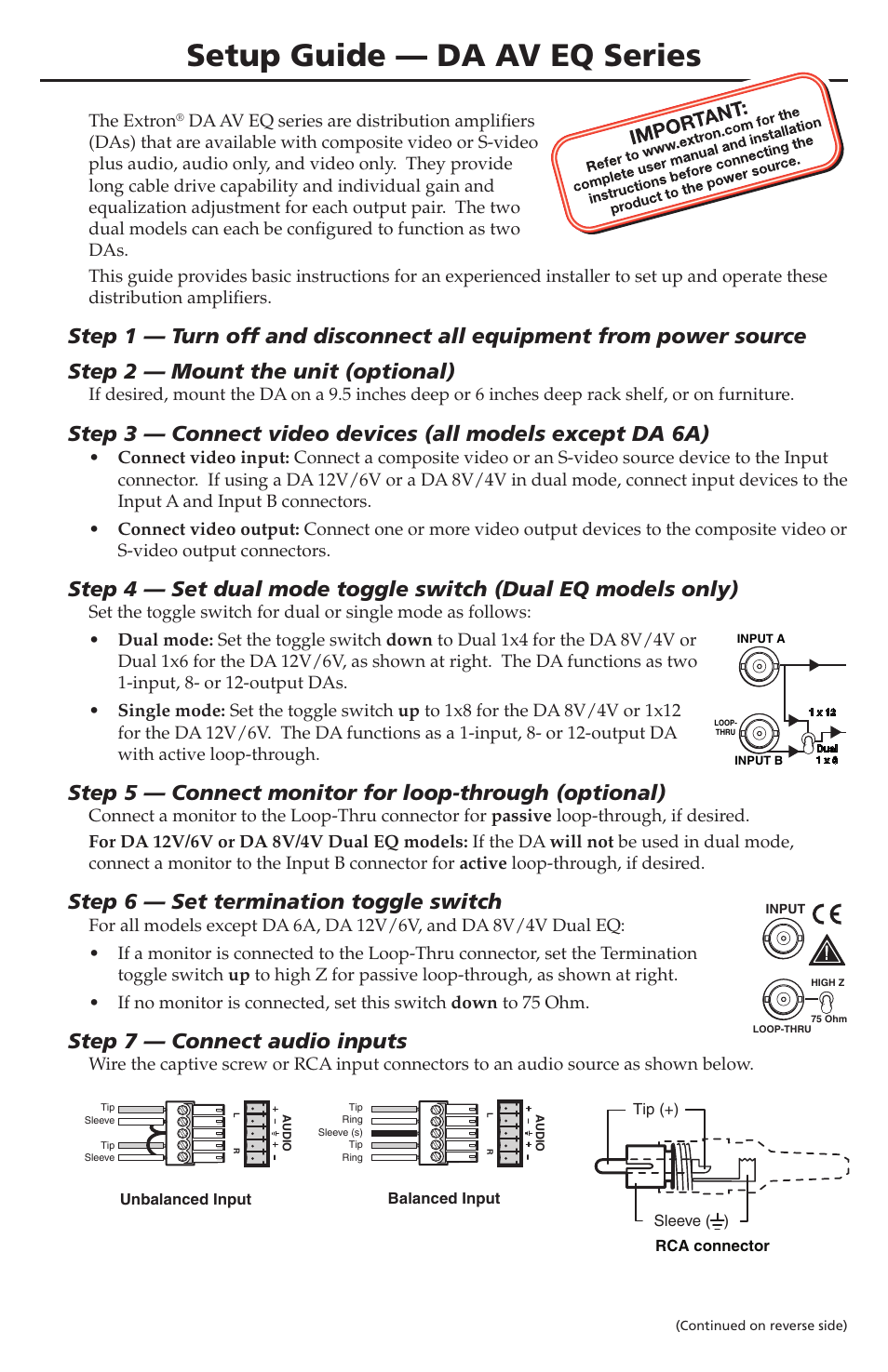 Extron Electronics DA AV EQ Series User Manual | 2 pages