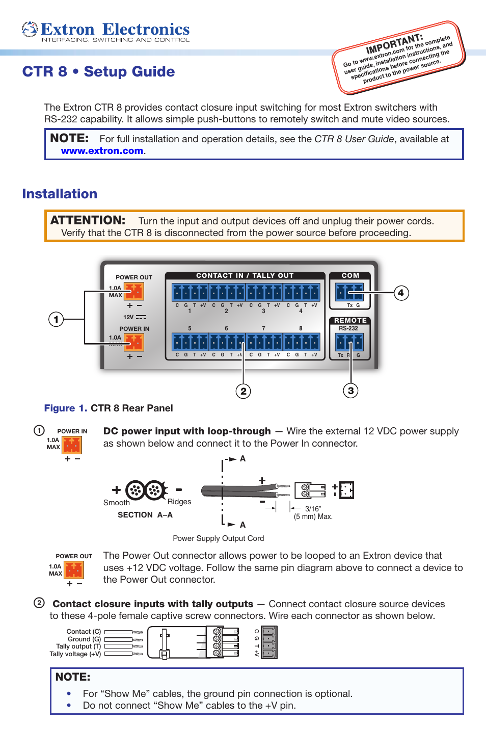 Extron Electronics CTR 8 Setup Guide User Manual | 2 pages