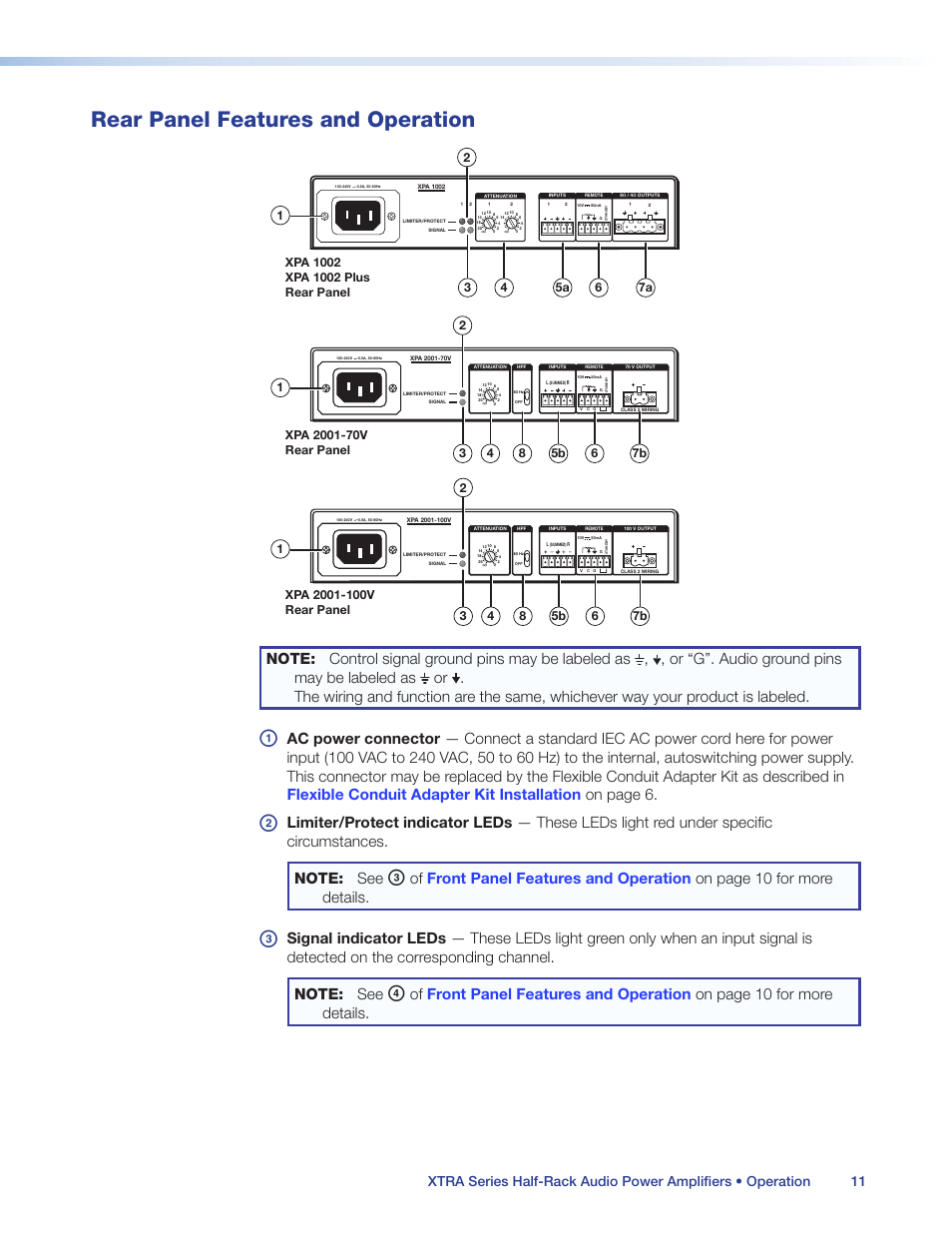 Rear panel features and operation | Extron Electronics XTRA Series User Manual | Page 17 / 28