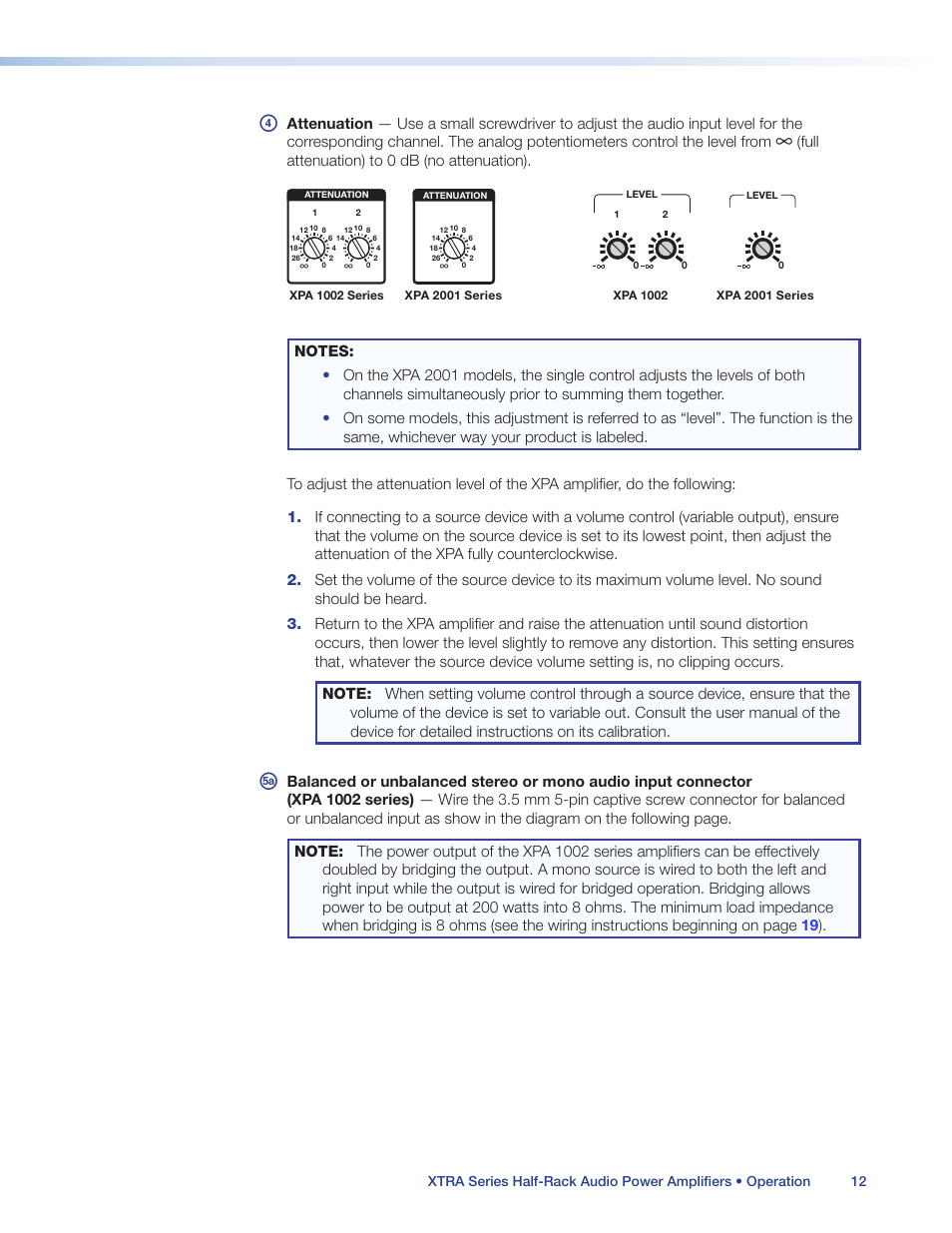 Full attenuation) to 0 db (no attenuation) | Extron Electronics XTRA Series User Manual | Page 18 / 28