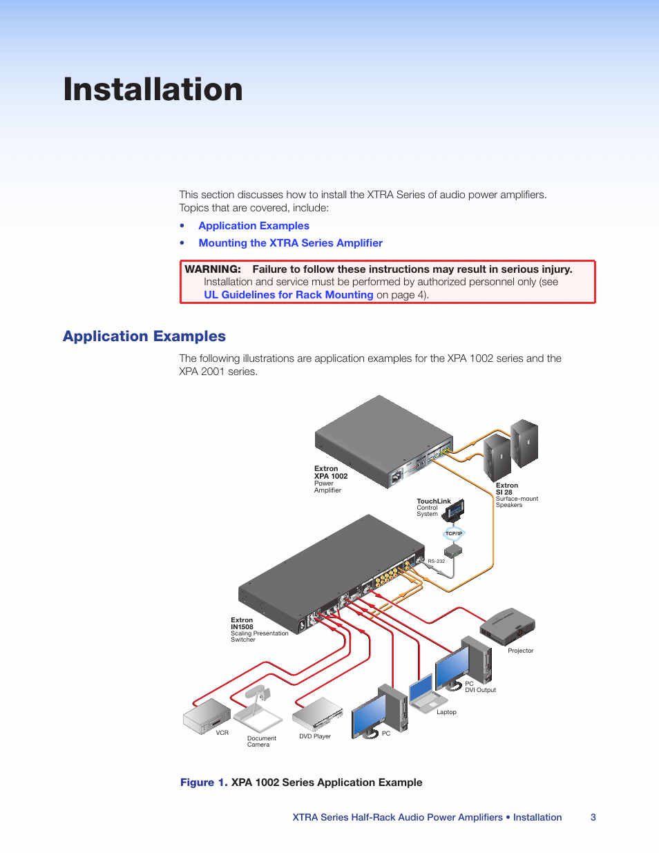 Installation, Application examples | Extron Electronics XTRA Series User Manual | Page 9 / 28