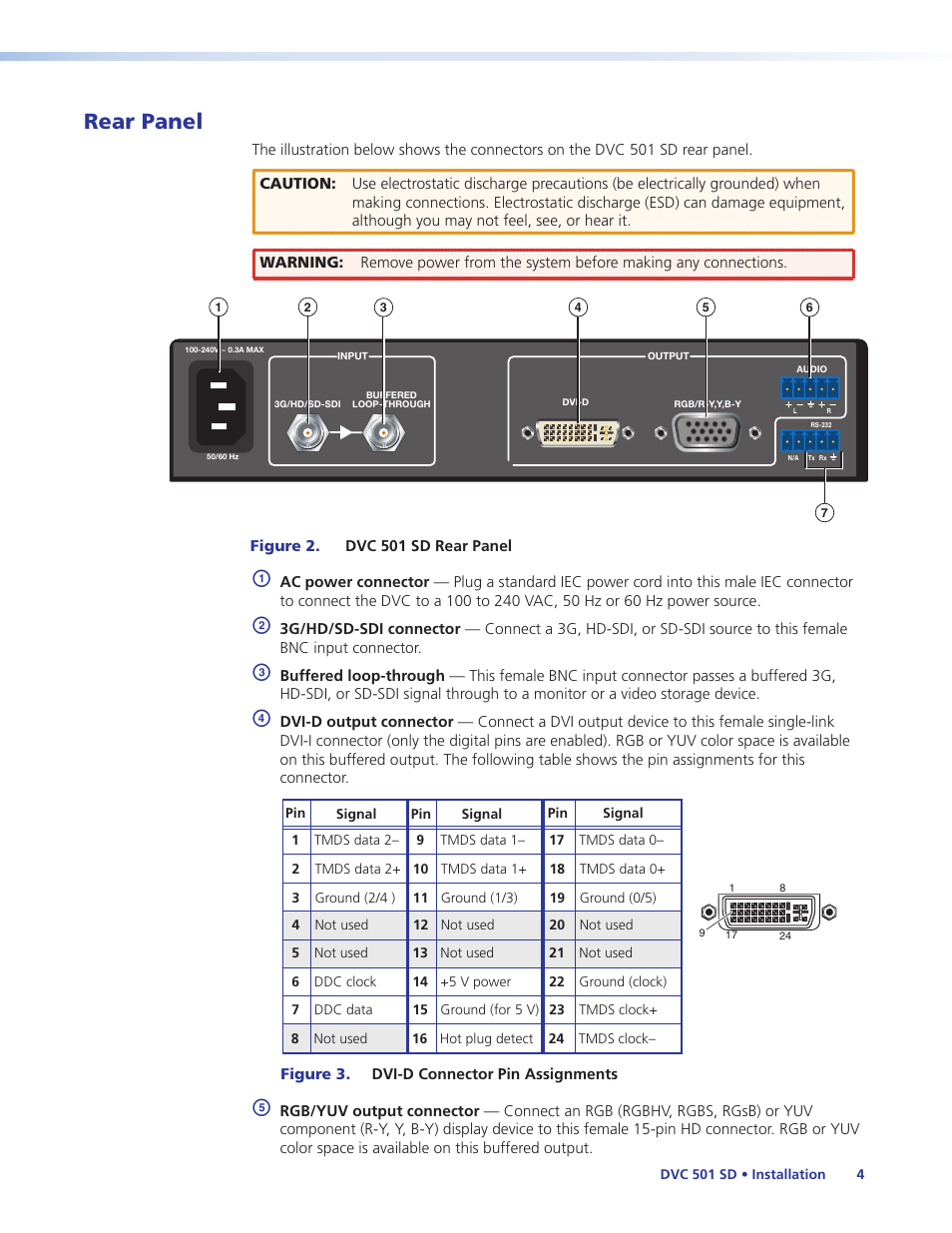 Rear panel | Extron Electronics DVC 501 SD User Guide User Manual | Page 10 / 38