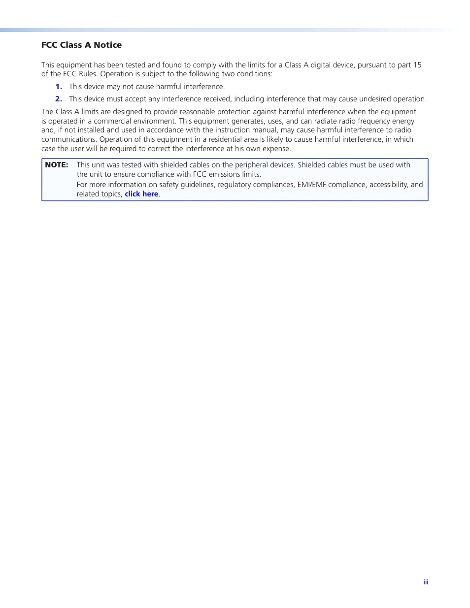 Fcc, copyright, and trademark information | Extron Electronics DVC 501 SD User Guide User Manual | Page 3 / 38