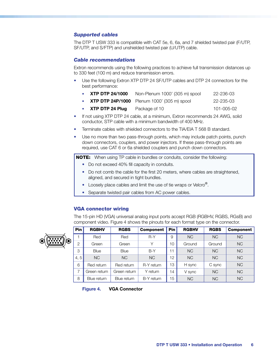 Vga connector wiring | Extron Electronics DTP T USW 333 User Guide User Manual | Page 11 / 26