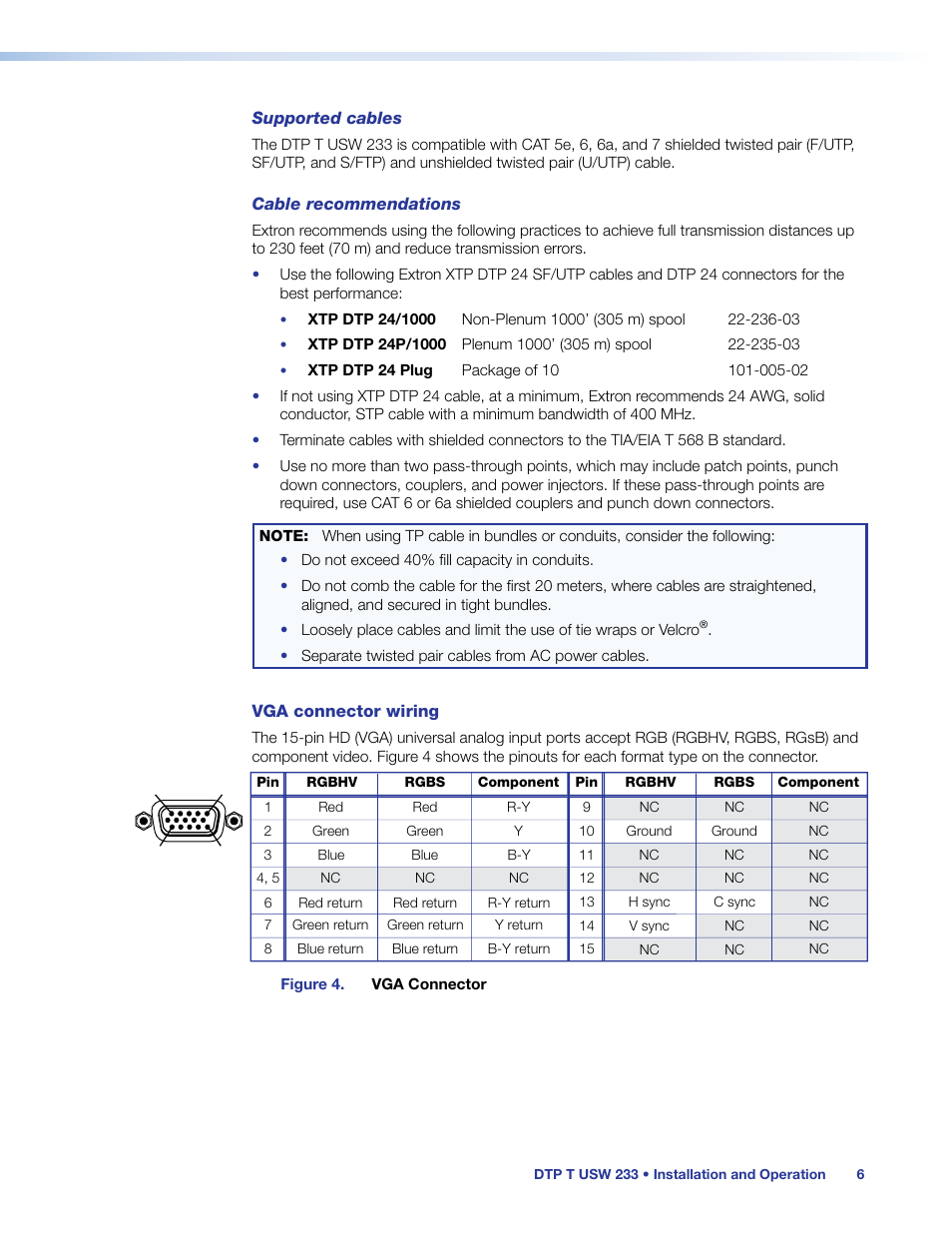 Vga connector wiring | Extron Electronics DTP T USW 233 User Guide User Manual | Page 11 / 26