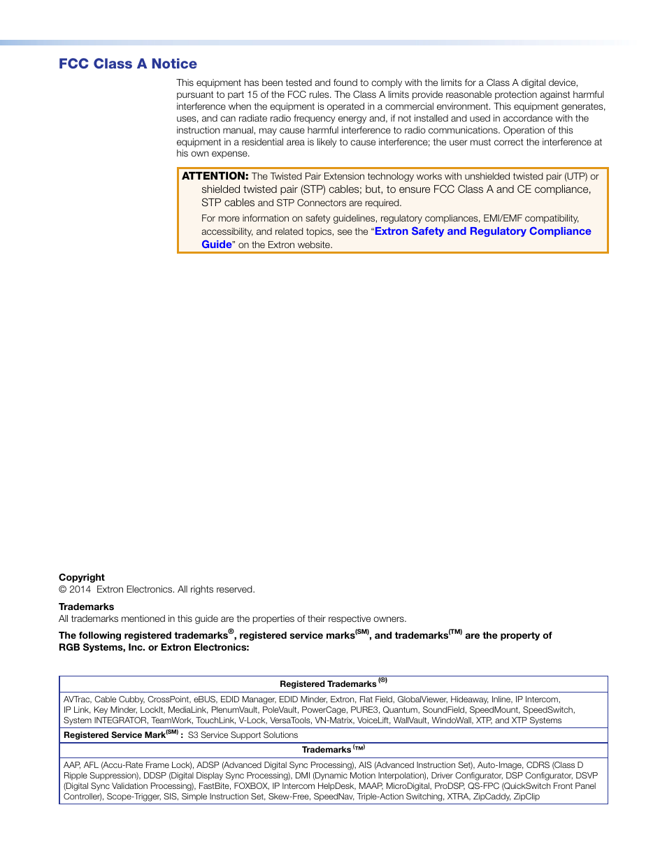 Fcc class a notice | Extron Electronics DTP T USW 233 User Guide User Manual | Page 3 / 26