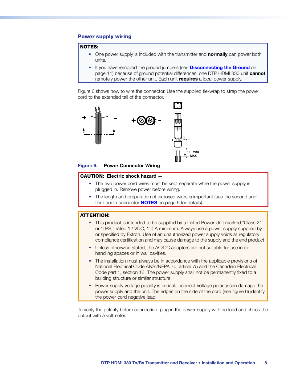 Power supply wiring | Extron Electronics DTP HDMI 330 User Guide User Manual | Page 14 / 19