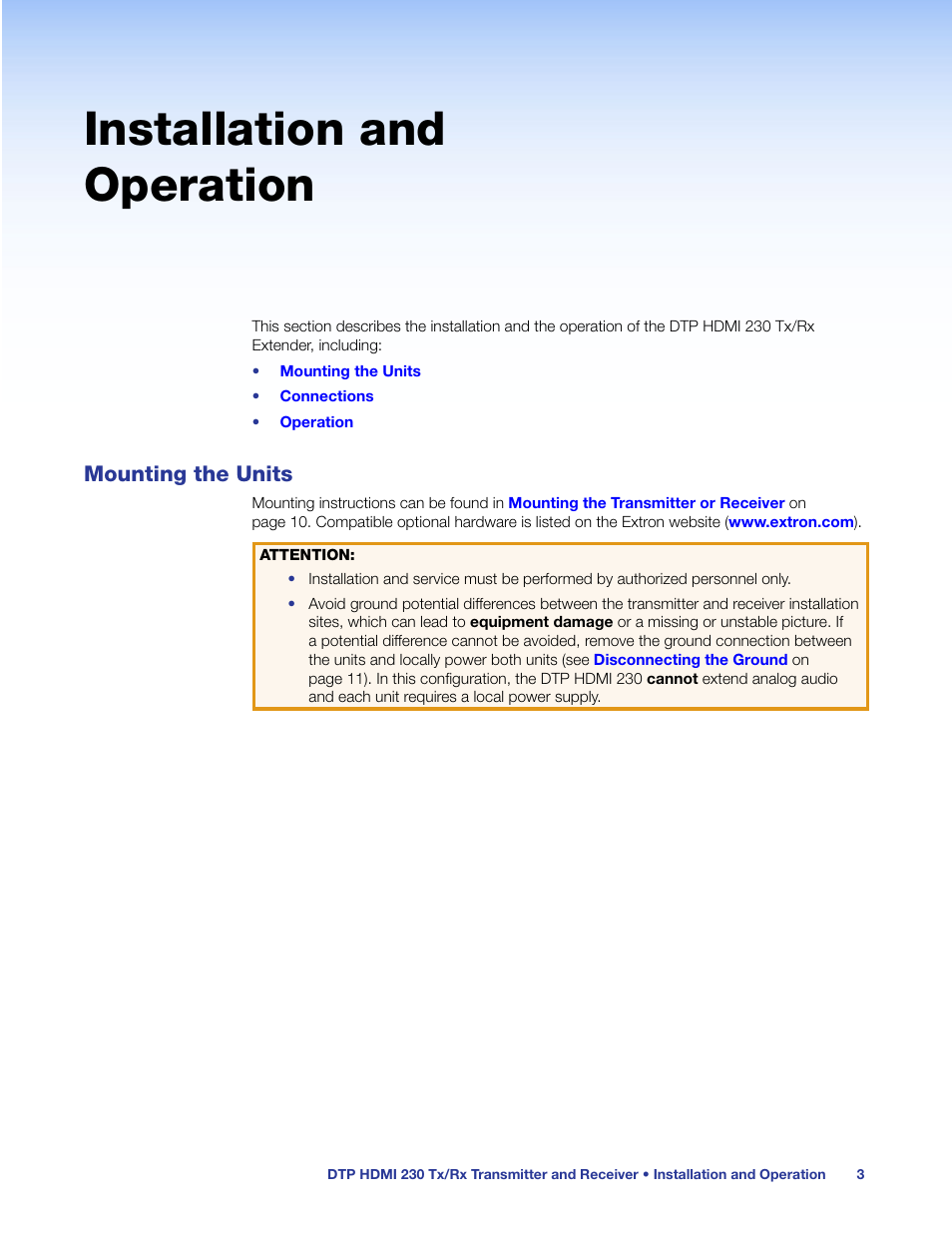 Installation and operation, Mounting the units | Extron Electronics DTP HDMI 230 User Guide User Manual | Page 9 / 19