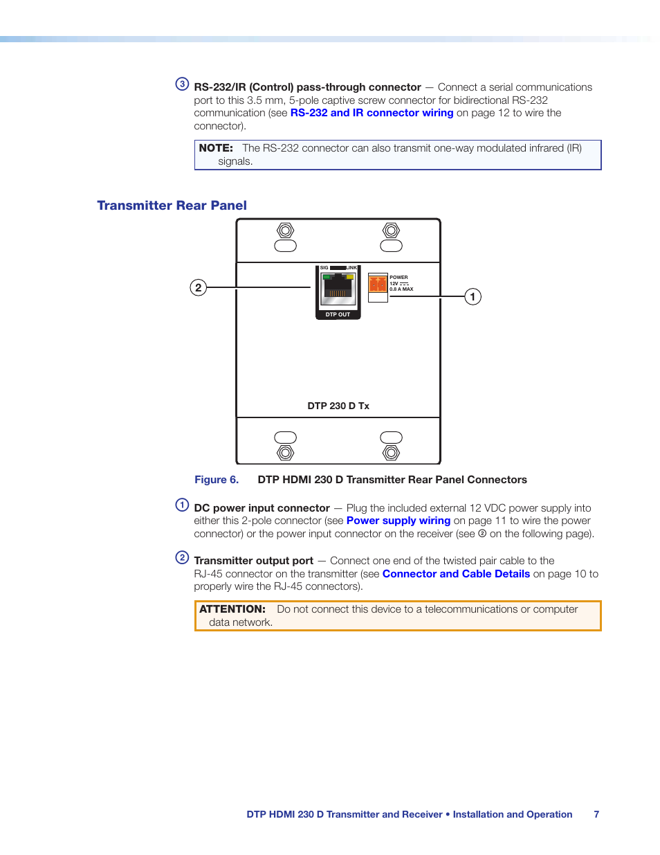 Transmitter rear panel | Extron Electronics DTP HDMI 230 D User Guide User Manual | Page 13 / 22