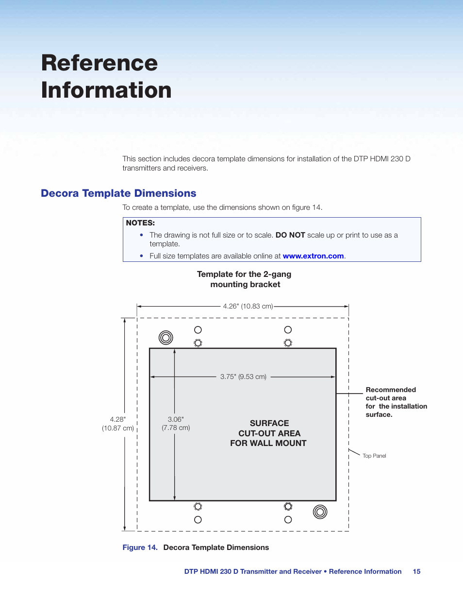 Reference information, Decora template dimensions | Extron Electronics DTP HDMI 230 D User Guide User Manual | Page 21 / 22