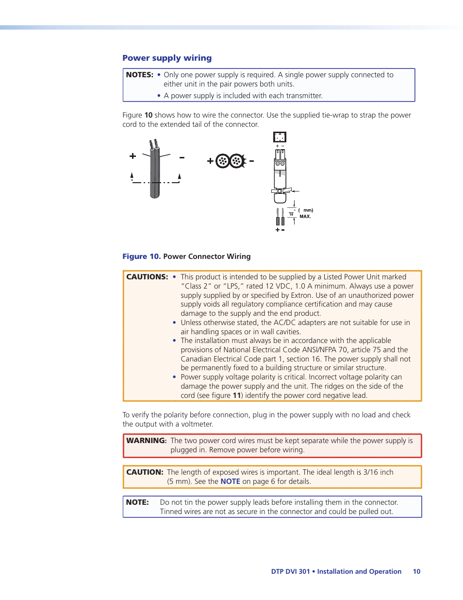 Power supply wiring, To wir | Extron Electronics DTP DVI 301 User Guide User Manual | Page 16 / 23