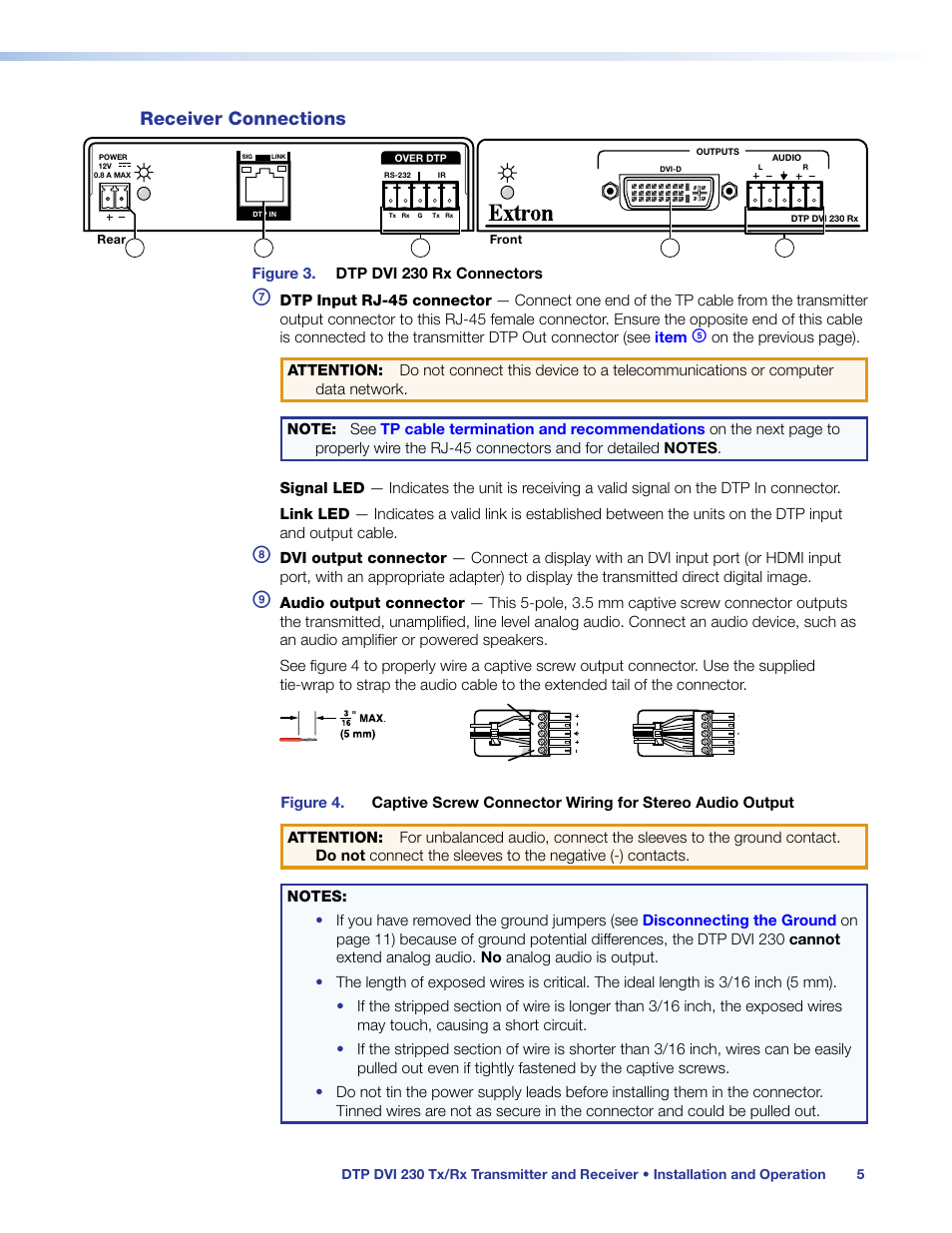Receiver connections, 45 connector (see, Item | Extron Electronics DTP DVI 230 User Guide User Manual | Page 11 / 19