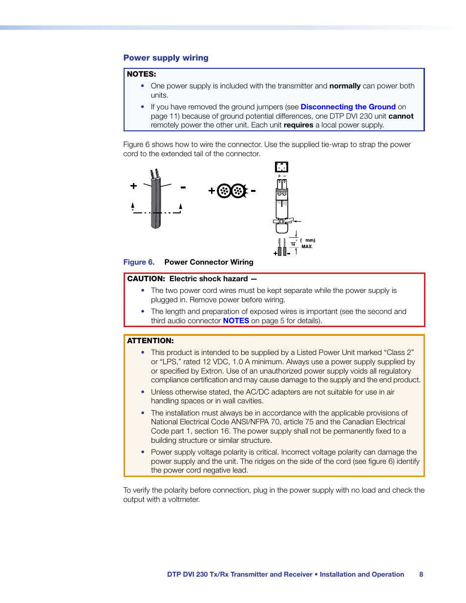 Power supply wiring | Extron Electronics DTP DVI 230 User Guide User Manual | Page 14 / 19