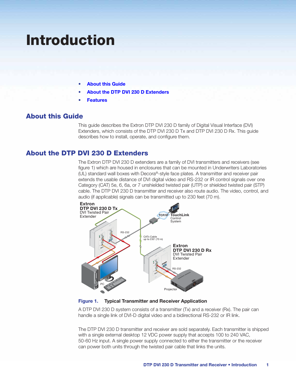 Introduction, About this guide, About the dtp dvi 230 d extenders | Extron Electronics DTP DVI 230 D User Guide User Manual | Page 7 / 22