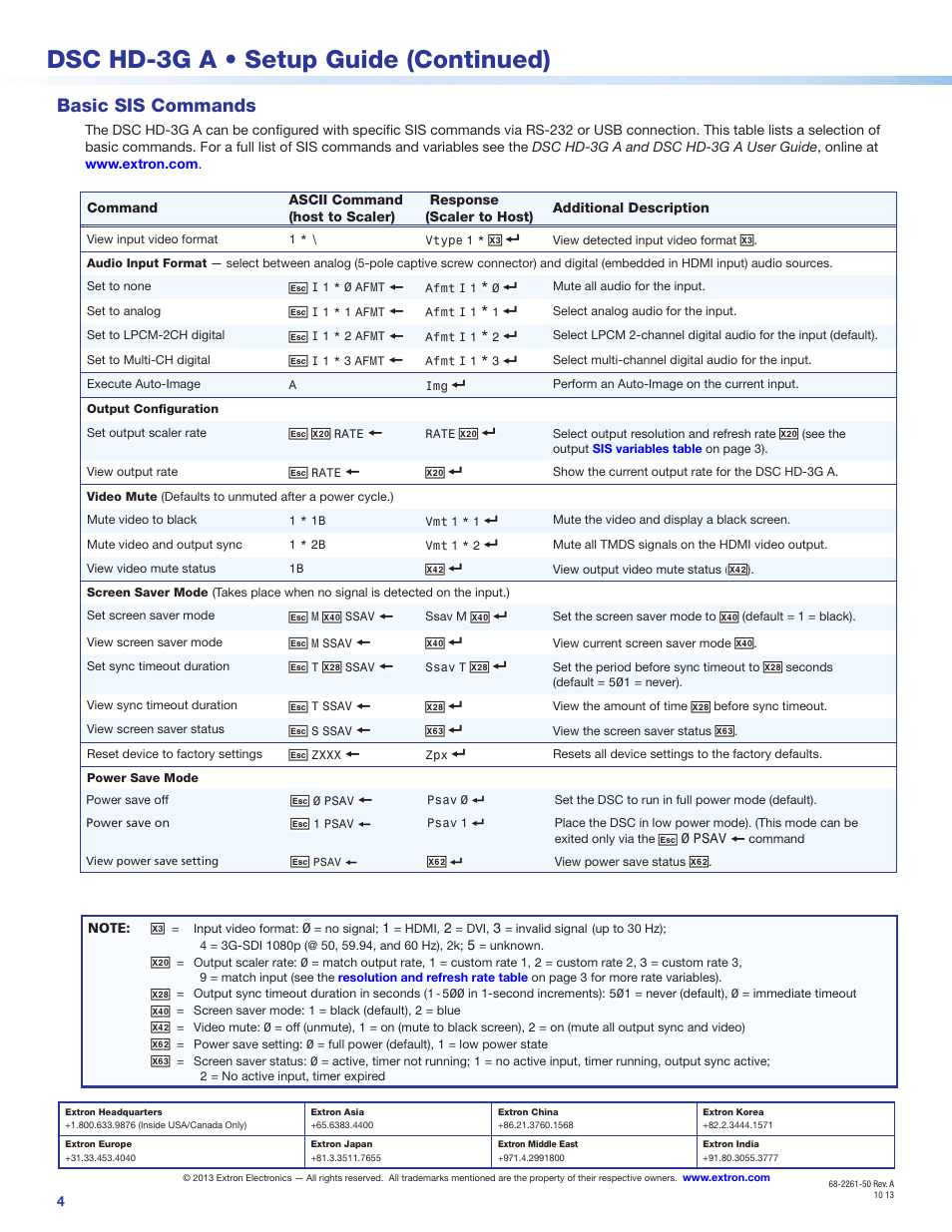 Sis commands, Dsc hd-3g a • setup guide (continued), Basic sis commands | Extron Electronics DSC HD-3G A Setup Guide User Manual | Page 4 / 4