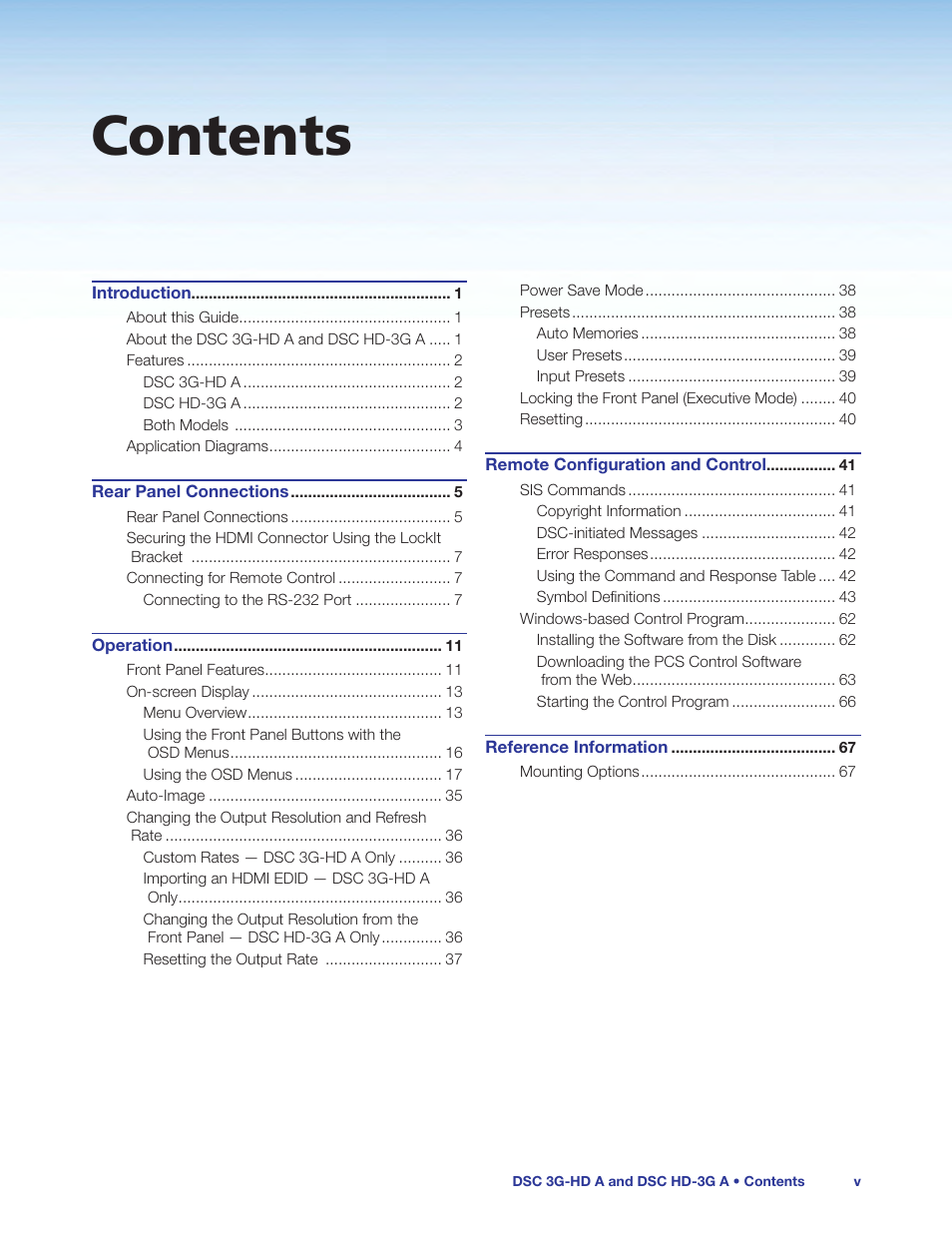 Extron Electronics DSC HD-3G A User Guide User Manual | Page 5 / 74