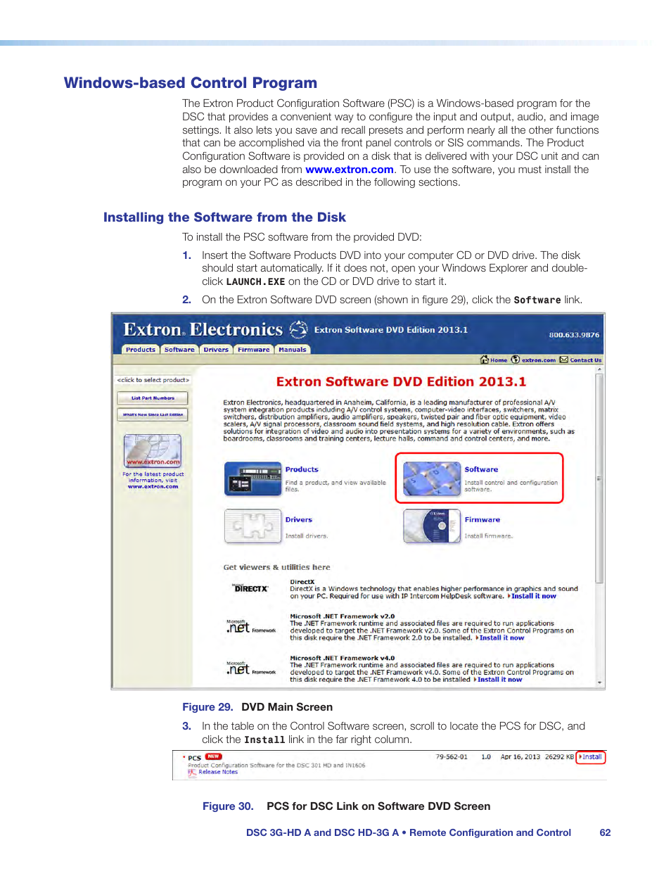 Windows-based control program, Installing the software from the disk | Extron Electronics DSC HD-3G A User Guide User Manual | Page 68 / 74
