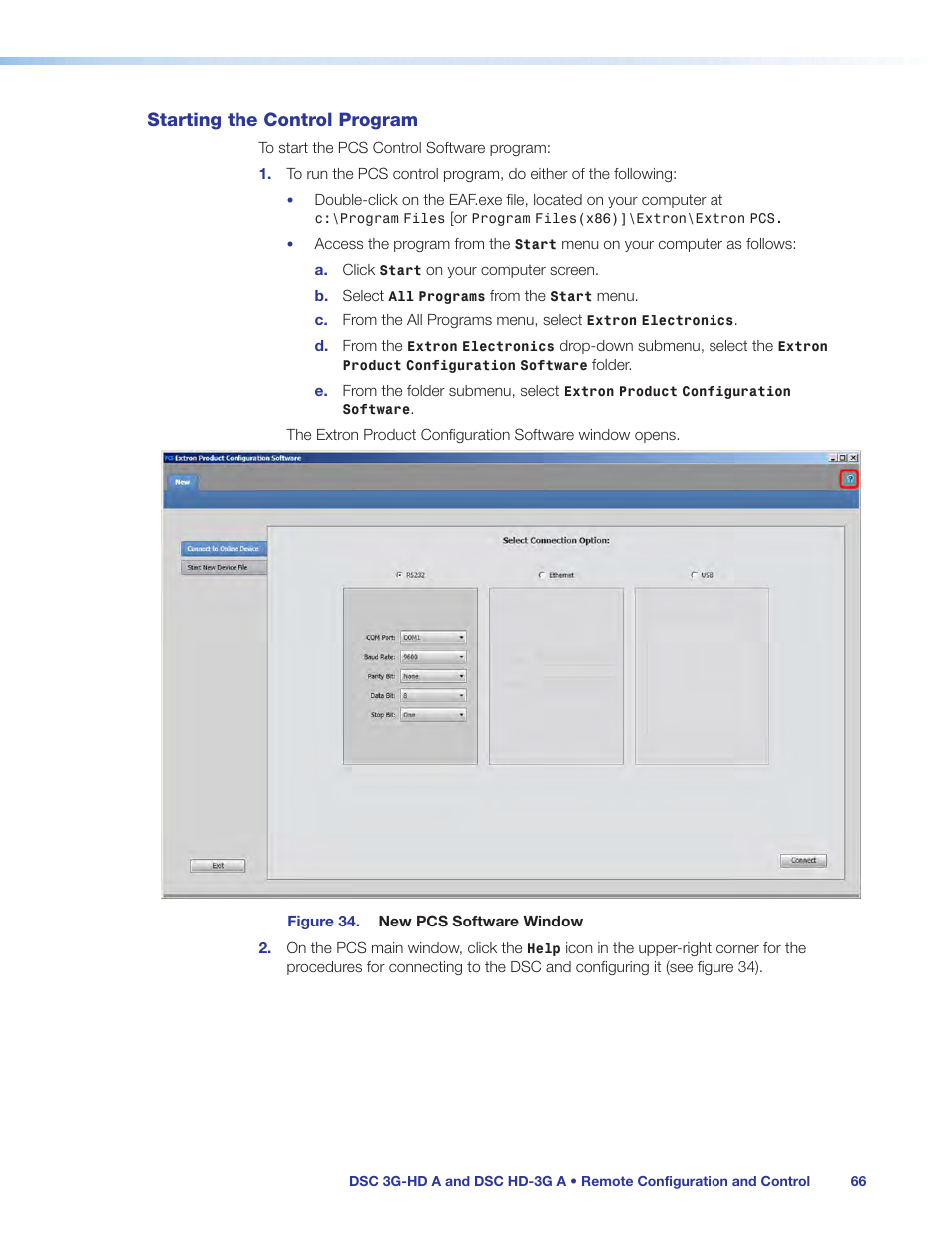 Starting the control program | Extron Electronics DSC HD-3G A User Guide User Manual | Page 72 / 74